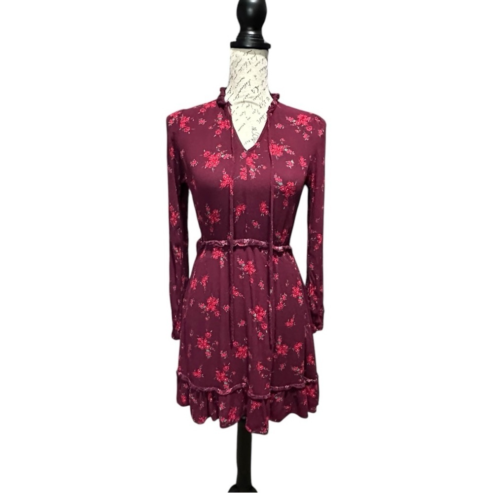 B Darlin Floral Long Sleeve Mini Dress in Burgundy Size 0